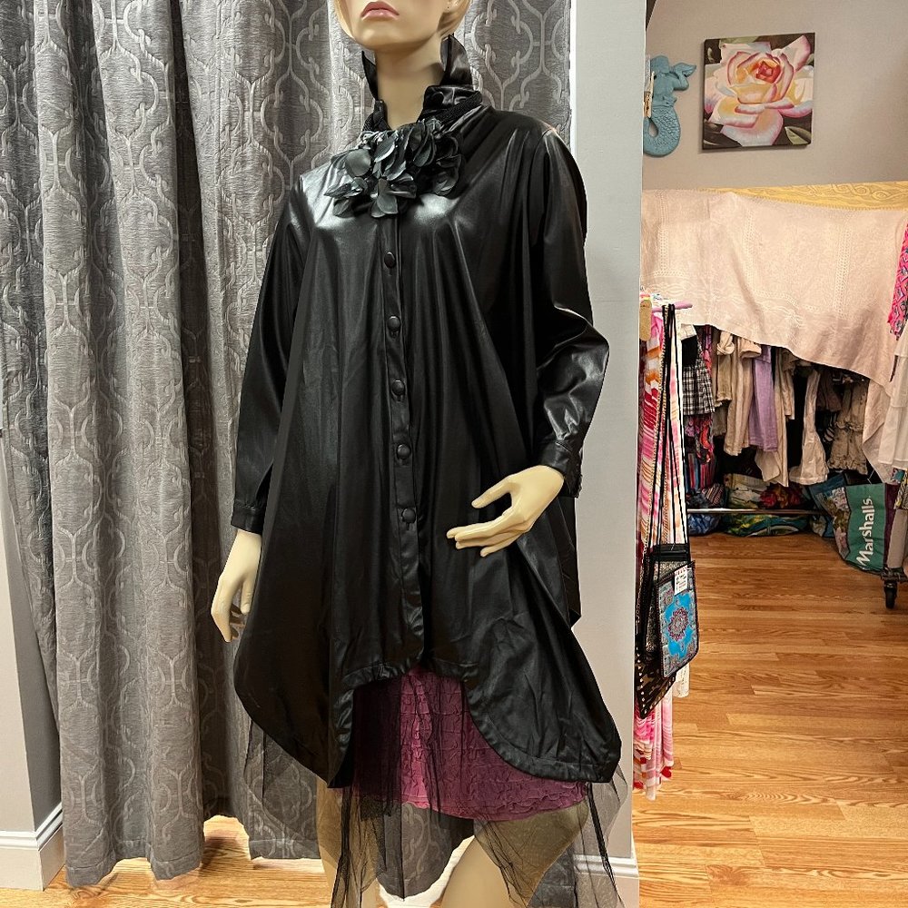 NWT  Size M N By Nancy Faux Leather Swing Jacket/Dress W/Tulle